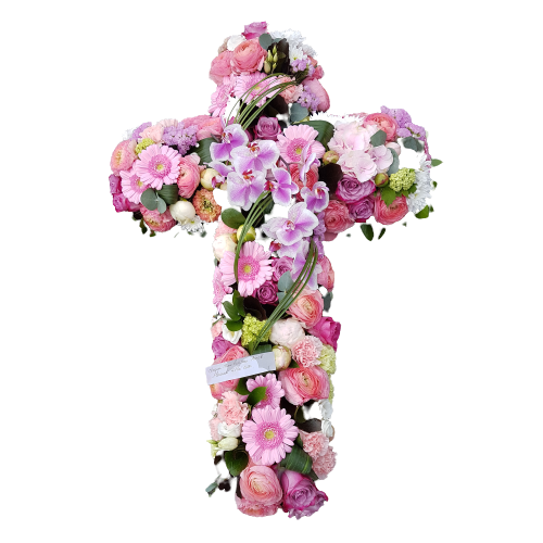 Croix funéraire rose